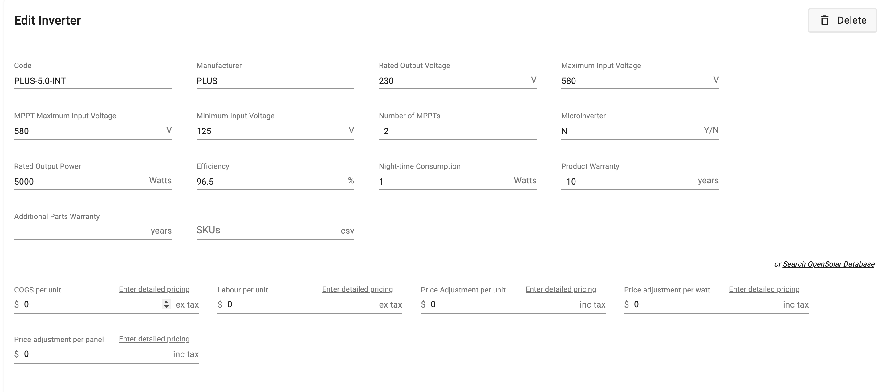 Pricing/Components